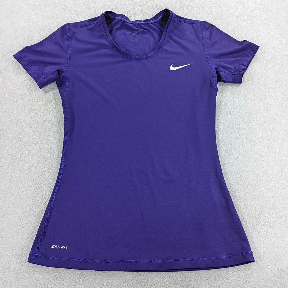 Nike Womens Pro Dri-FIT Short Sleeve Shirt Purple Medium Compression Top